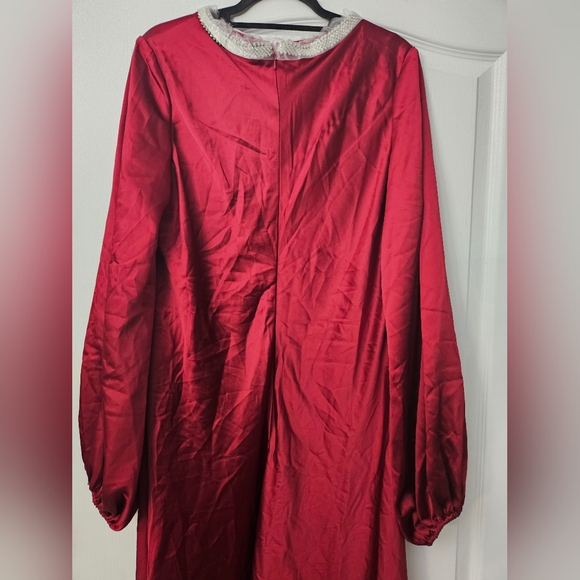 Mac Duggal 27350 Satin Wine Embellished High Neck Dress SZ 14 NWT - Picture 9 of 13